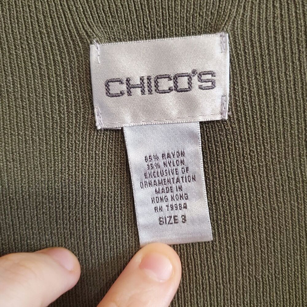 Chico's Olive Green Open Front Beaded Cardigan Size 3 US XL Boho Artsy Office - Picture 8 of 11